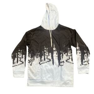 Graphic Ombre Print Hoodie in Black/Light Blue, Size M